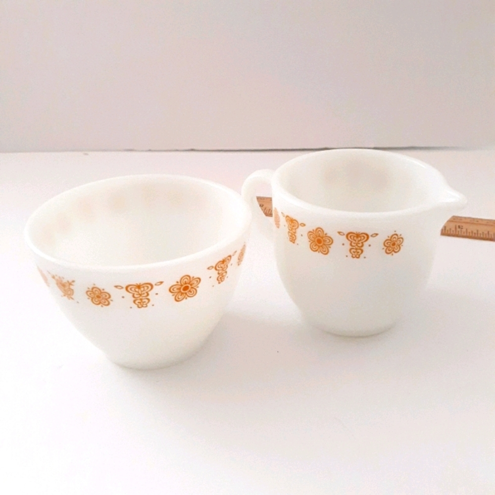 Vintage PYREX Butterfly Gold Set -  Creamer Pitcher & Sugar Bowl, MCM